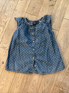 GAP baby Girls' Denim Blue Polka Dot Button-Front dress